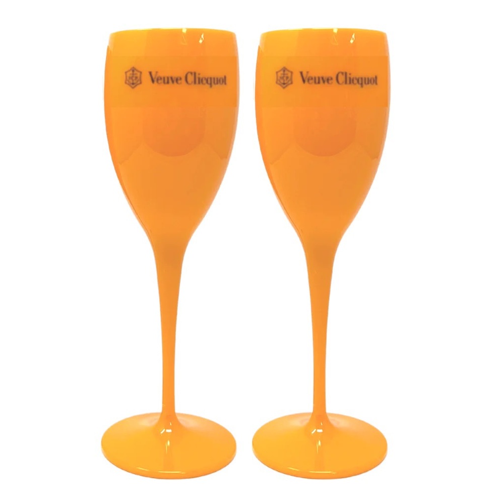 Set of 2 NEW Veuve Plastic Flutes Glasses yellow orange